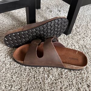 Sonoma Brown Women's Two-strap Slide Sandals with Buckle